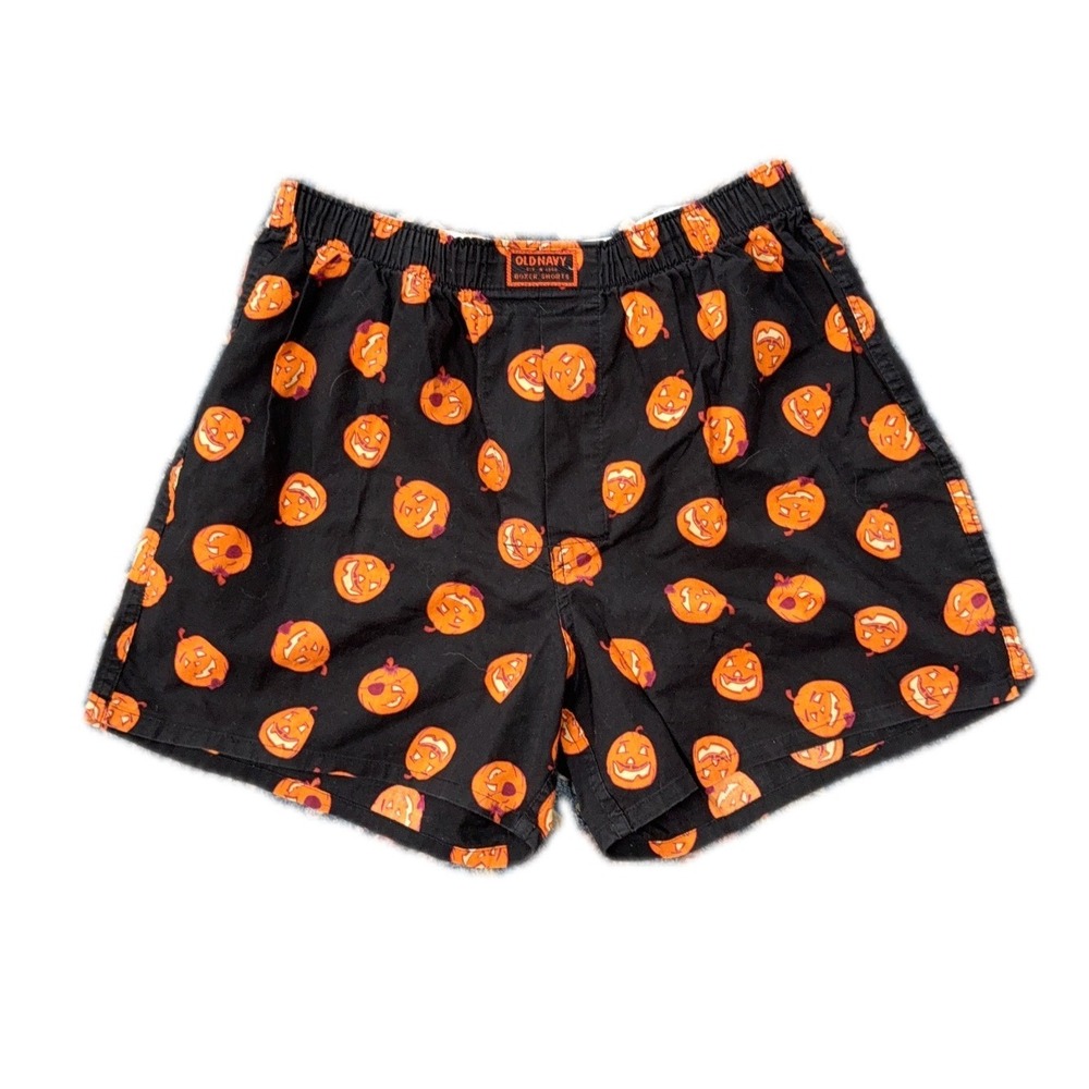 VTG Old Navy Halloween Pumpkin Jack-O-Lantern Boxer Shorts Black Orange Size M